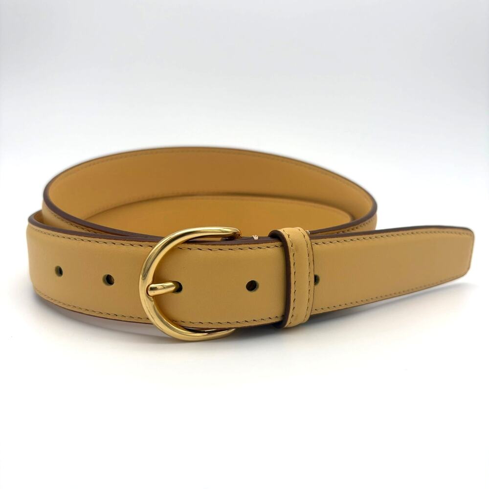 Italian Leather Yellow Tan Minimalist Belt Size 36 Gold Buckle Classic Style